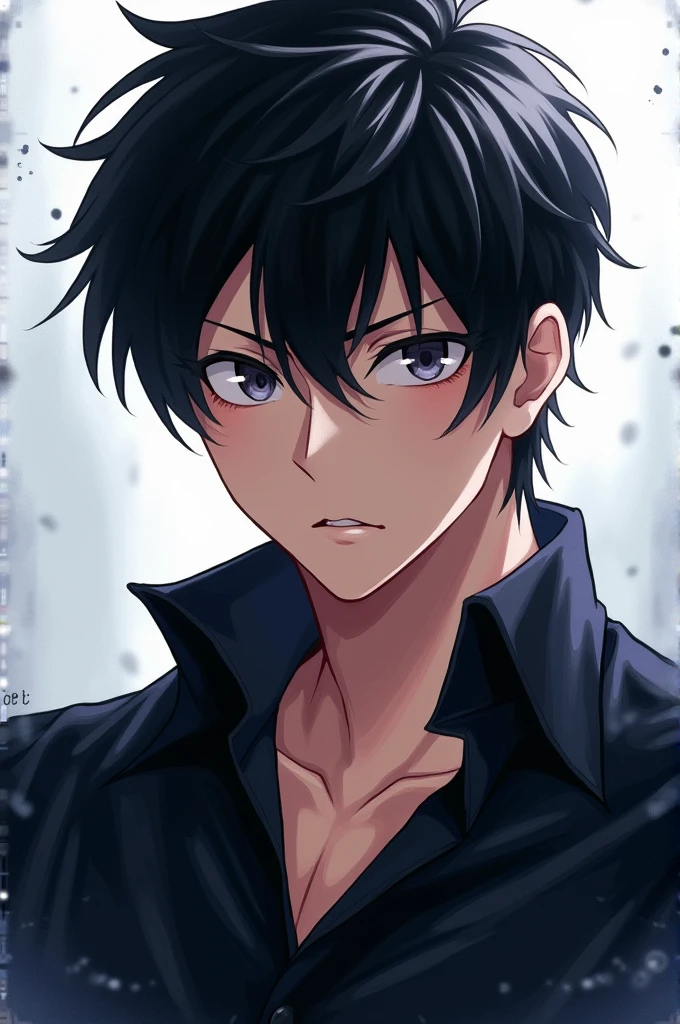 Guy with black hair with black shirt, anime style