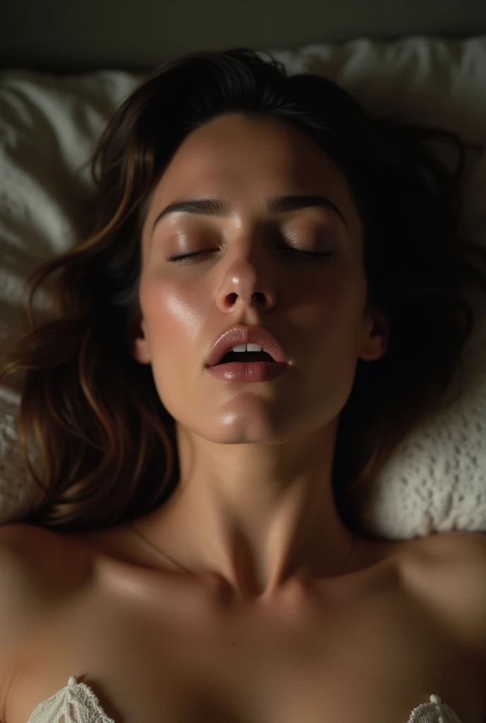 nude, lying on bed, (slave collar:2.0), realistic dull skin texture, viewed from above, legs open, (tied up:1.9), (handcuffed:1.6), (large breasts:2.0), arlwnter woman, Ariel Winter, (cum on face:3.0), (suffocating:2.5), (skinny:1.5), (choked:2.0)