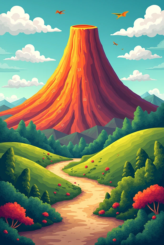 A paint by number coloring book volcano