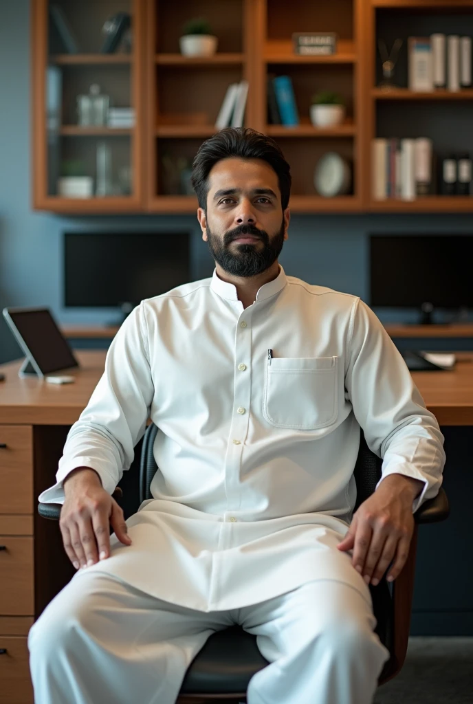 Take my photo for WhatsApp dp  and edit it in which i am in  shalwar qameez and also sit in office  
