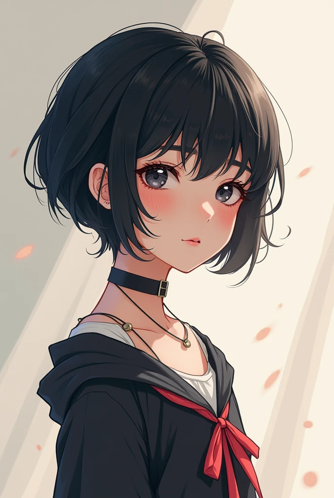 Femboy with black hair, anime style