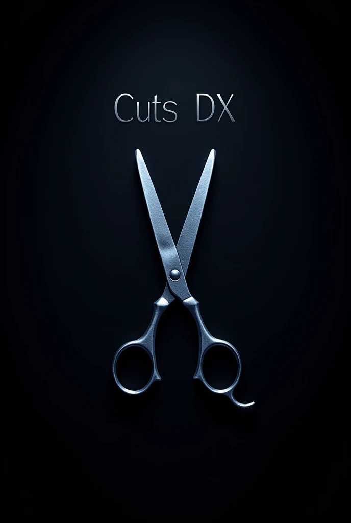 Create an image with the name cuts dx and a pair of scissors underneath, I want a black color and dark blue name with the scissors