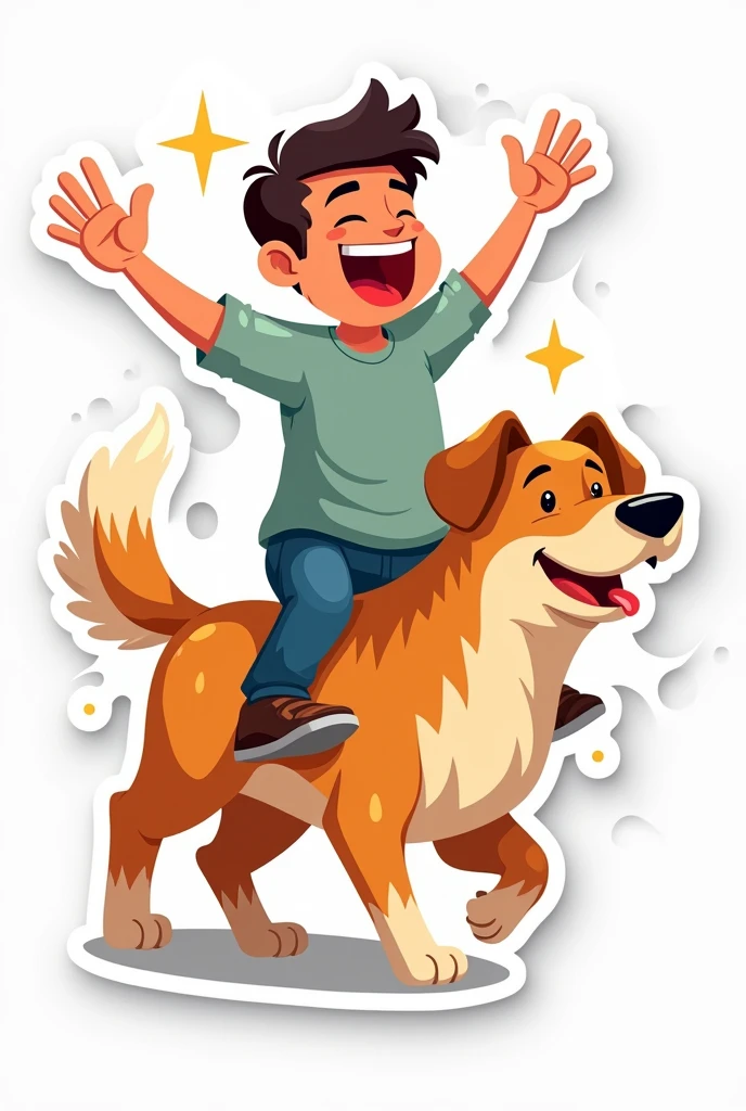 A sticker of a man riding a dog