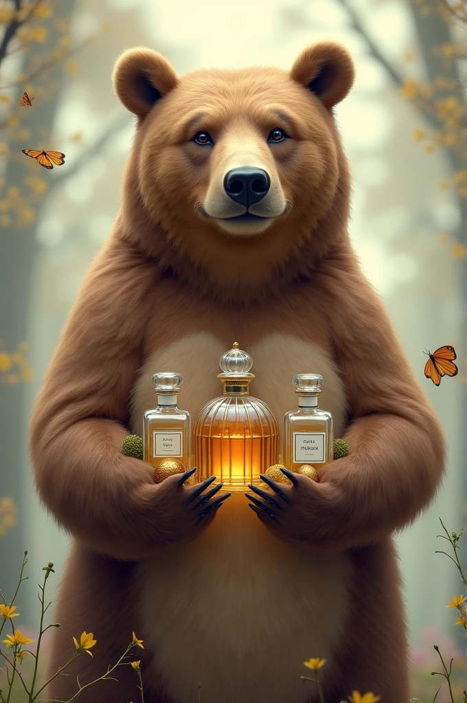 Bear with perfumes in his hands
