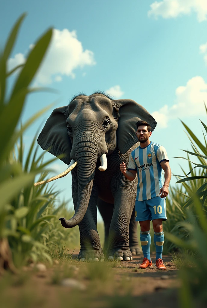 Messi is pulling an elephant with a rope