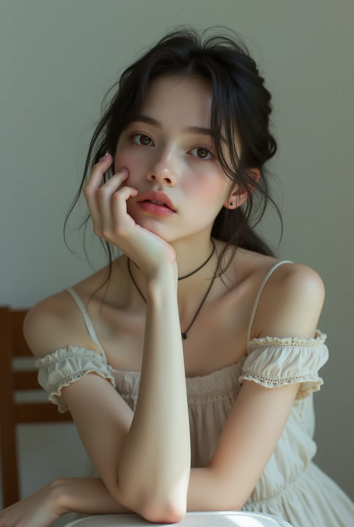 here is a woman sitting, putting your hand on your chin, a picture by Anna Haifisch, Tumblr, antipodes, 🤤 portrait of a girl, Anna Nikonova, aka Newmilky, anastasia ovchinnikova, high quality portrait, 1, Catherine, Alina Ivanchenko, photo of a girl, Alexandra Valishevskaya