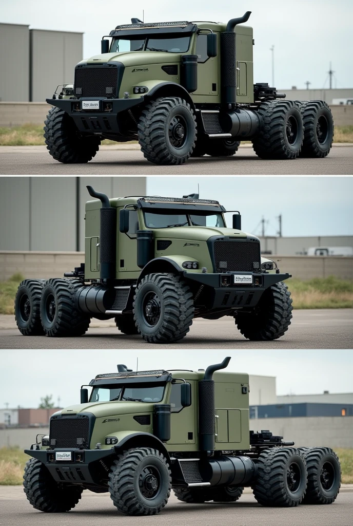 Hummer H1 pickup truck with features of a Kenworth T800 truck in horizontal photographs 