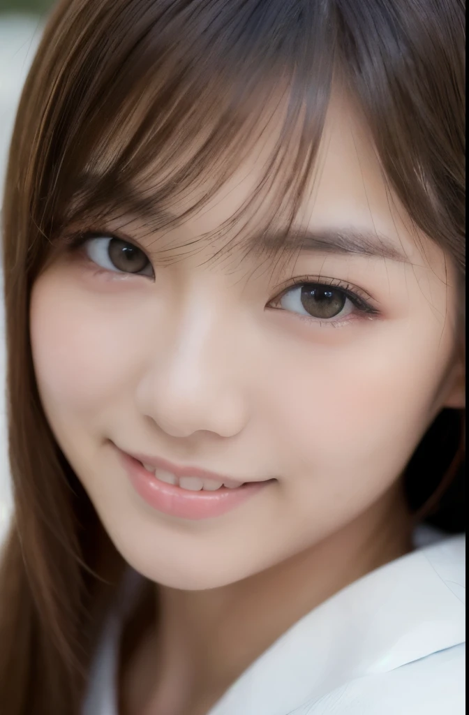 best quality, face focus, soft light, ultra high res, (photorealistic:1.4), RAW photo,(Shinozaki Ai), (fair skin), (kawaii),
1 Japanese girl, solo, cute, smile, (pupil, lights in the eyes),  detailed beautiful face, Medium-sized breasts,(high resolution detail of human skin texture),(long hair),(portrait), upper body, white traditional kimono
