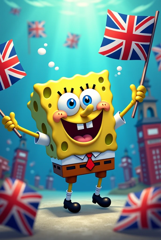 Spongebob with the UK flag add more UK flags