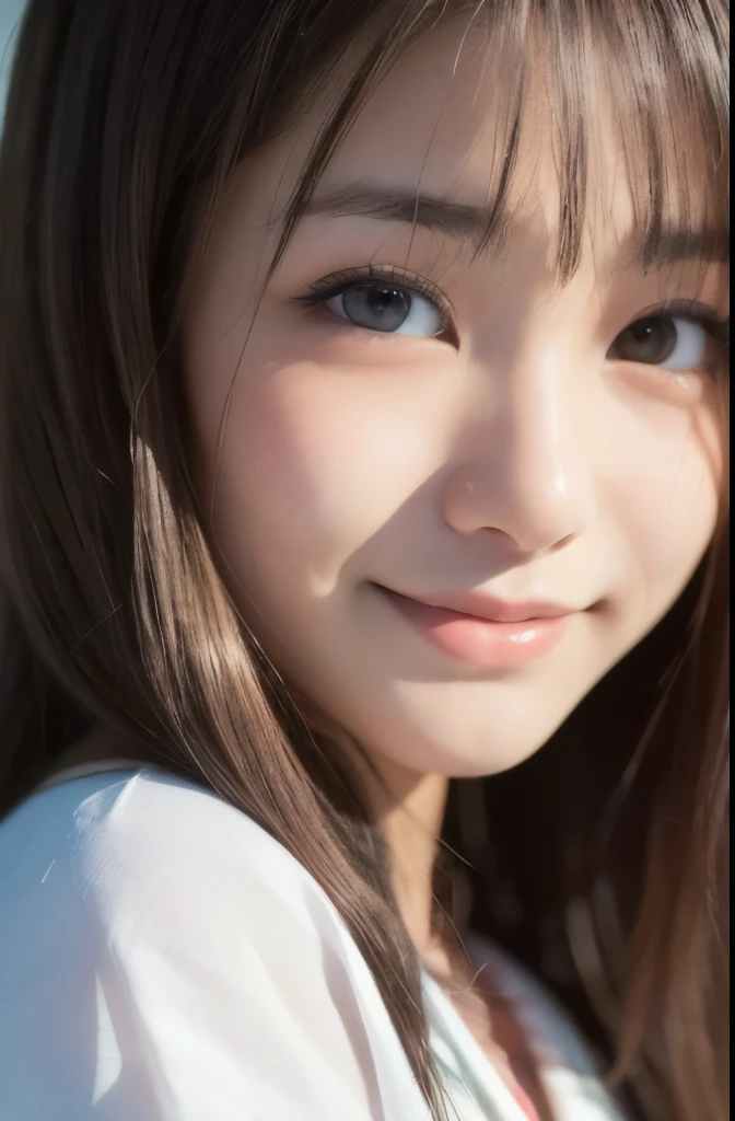 best quality, face focus, soft light, ultra high res, (photorealistic:1.4), RAW photo,(Shinozaki Ai), (fair skin), (kawaii),
1 Japanese girl, solo, cute, smile, (pupil, lights in the eyes),  detailed beautiful face, Medium-sized breasts,(high resolution detail of human skin texture),(long hair),(portrait), upper body, white traditional kimono