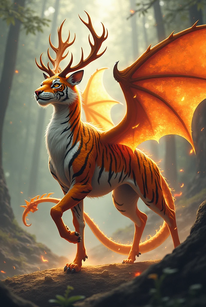 a smile that combines the characteristics of a tiger, deer and dragon. He has the grace of a deer, the strength of the tiger, and the ability to fly with membranous wings. It has a connection with the three elements of earth, air and fire, allowing him to move through these mediums and manipulate each of them in combat