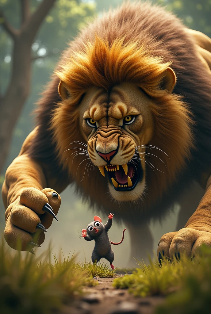 Kids poem The lion woke up, furious, and grabbed the mouse with his claws.
