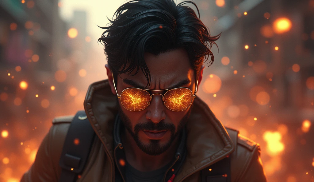 Scene 32:
In a moment of desperation, Alok Free Fire sacrifices his aura to save his team, his sunglasses briefly cracking under the immense pressure.