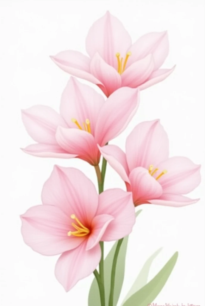 Create pastel pink freesias painted in watercolor in 2d format