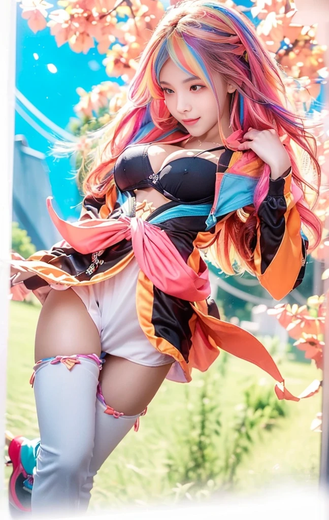 5,(((bishoujo,Deep V,((Shy expression:1.5)),cleavage cutout,Shocked,open cloths,(Squeeze chest),(bitch_virgin:1.5),Exposed breasts,Rainbow Hair,Laser clothes,Pure and sexly,glans,torpedo breast,Pointed chest,torpedo breasts))),curvy ,High target_solve, clearly_image, Detailed background,best quality, Gold,number, Very detailed, Finely, high resolution, 8k画质, Perfect dynamic composition, long hair, wavy hair, Charming pose,sexly,Shy,masterpiece, best quality, high resolution, 8k, HDR, raytracing, detailed shadows, beautiful girl, (hyperdetailed:1.15),5