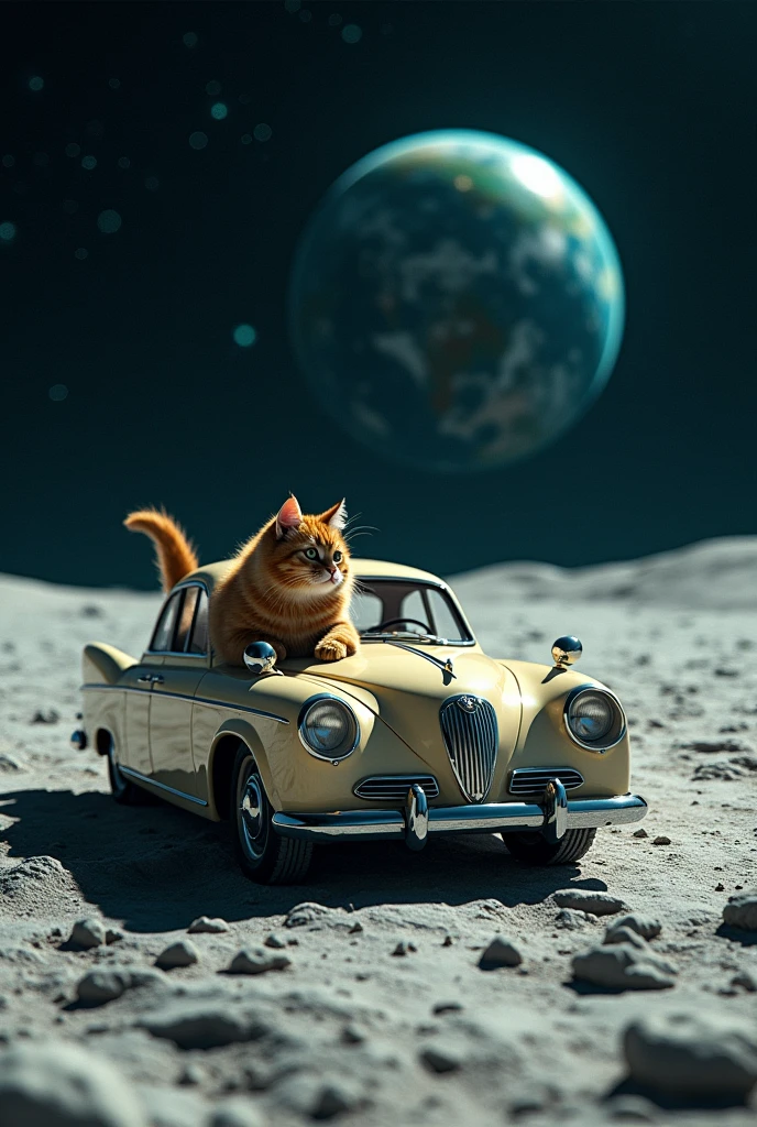 Cat on moon in car