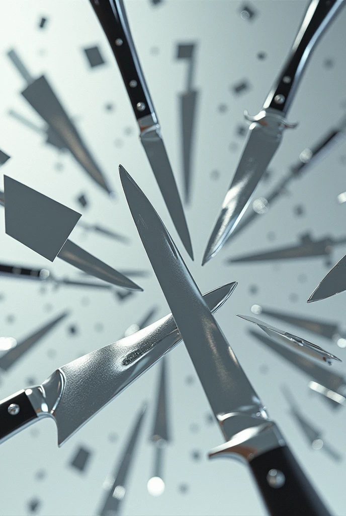  Create a background image with chrome-plated knives and broken mirrors 