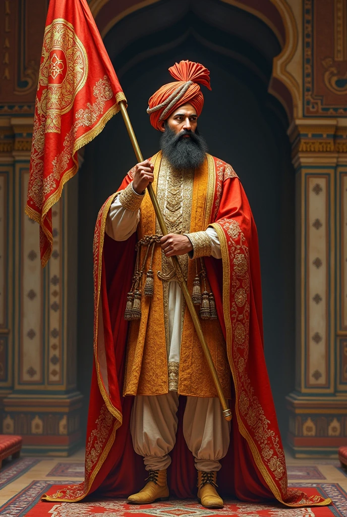 Aurangzeb with Mughal flag