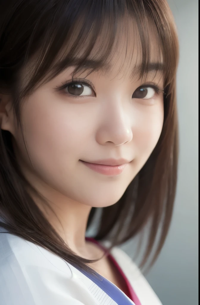 best quality, face focus, soft light, ultra high res, (photorealistic:1.4), RAW photo,(Shinozaki Ai), (fair skin), (kawaii),
1 Japanese girl, solo, cute, smile, (pupil, lights in the eyes),  detailed beautiful face, Medium-sized breasts,(high resolution detail of human skin texture),(long hair),(portrait), upper body, white traditional kimono