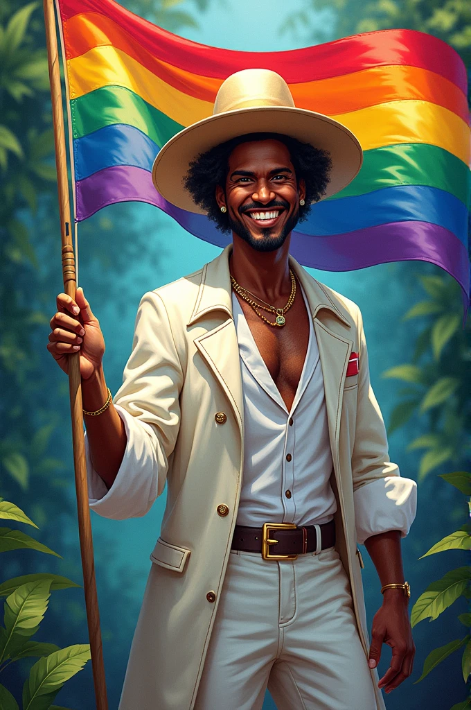 Zé Pelintra holding the LGBT flag 