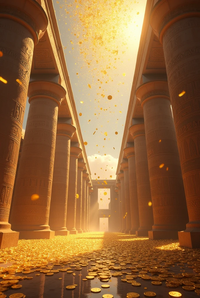 Luxor Temple in Egypt and a bunch of coins falling from the sky