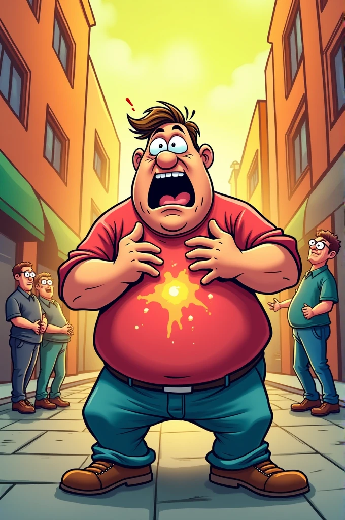 Draw a picture of a person having a heart attack in a cartoon image