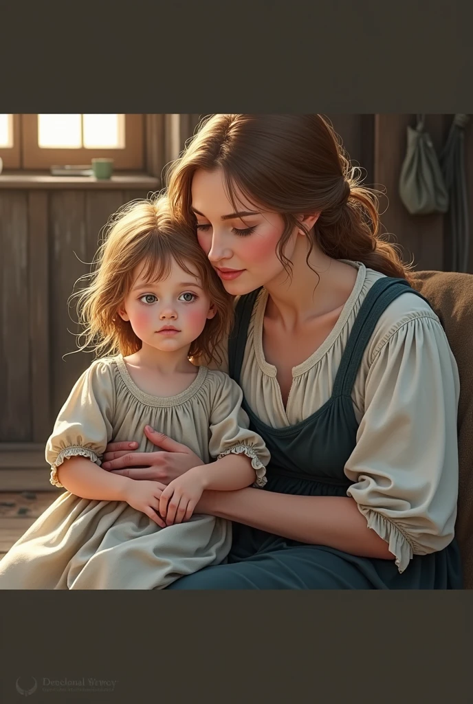 girl in peasant dress on the lap of her peasant mother