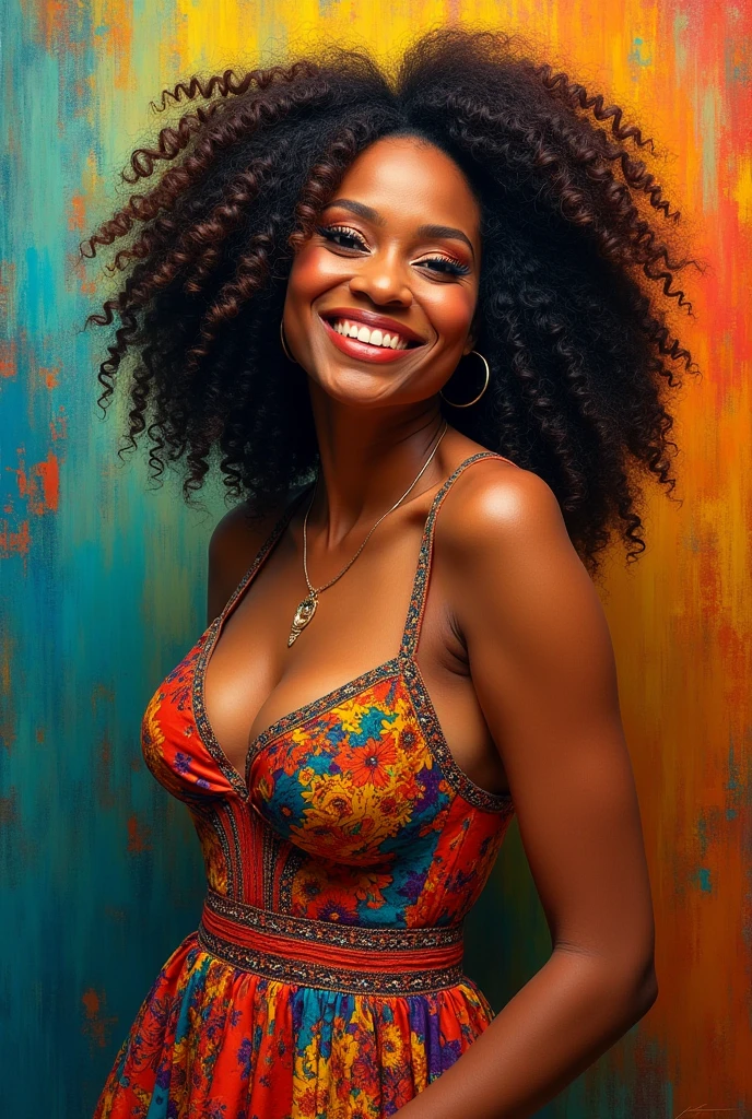 ebony 20 years old woman, (highly detailed facial skin texture:1.35), (few) beauty marks, symmetrical eyes, (very thick long eyelashes:1.3) (seductive teasing sexy smile:1.3) (comfortable laid-back relaxed facial expression) (masterpiece), (best quality:1.4), highres, UHQ, HQ, 4K 1girl nsfw natural breasts, big breasts, symmetrical tits (a passionate salsa dancer draped in a figure-hugging fiery red dress with a ruffled hem that moves in sync with her steps swaying to the rhythm of life in a vibrant Havana dance hall where every beat echoes the city's spirited soul) (face in shot) (decorative hand bracelets, cute pretty hairpin) vivid colors