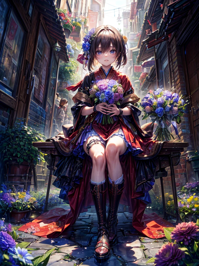 High resolution, Winner of numerous awards, Ultra high definition, Textured skin, Retina,
masterpiece,(bestquality),highlydetailed,ultra-detailed,1girl, (A composition where a girl:1.4)(A crimson red dress blended with mechanical parts:1.2)White boots(Modern landscape:1.2,natural lighting:1.5,confidentexpression),(Modern Japanese building rooftops)(panorama:1.2),smile,angle、chrome,raw(A beautiful girl with pink hair in a short cut:)(Hands and feet are mechanical parts.2)(祝福の花束💐を渡す、Give it to me as a gift:1.5)(high detailed flower bouquetを手に持つ💐:1.6)(Buster Canon behind)