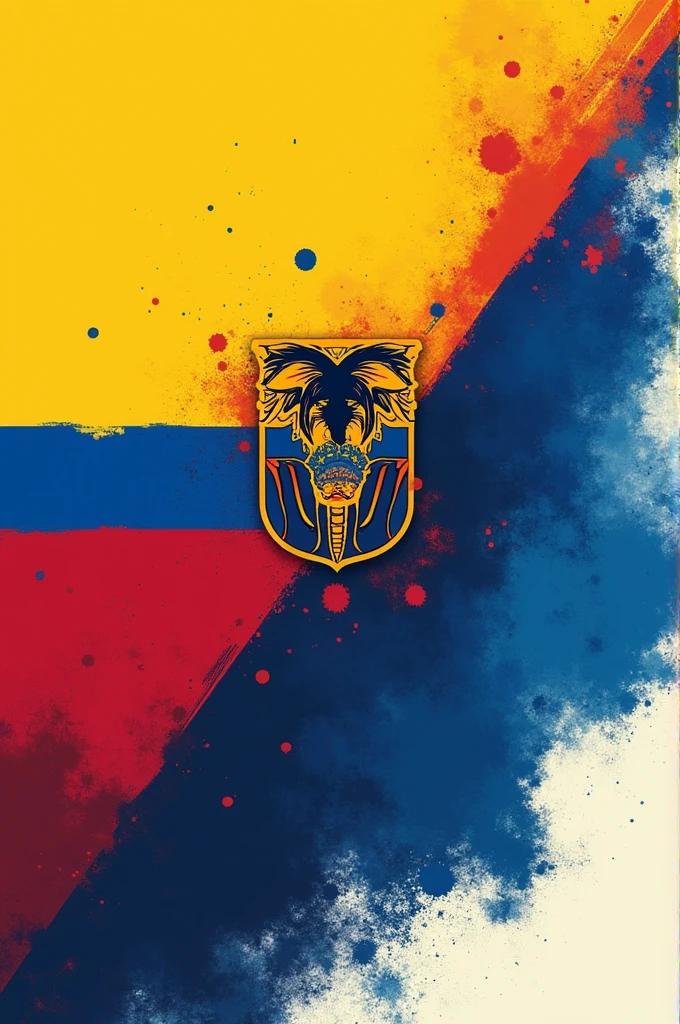 A design divided into two diagonal halves. The upper half has the colors of the Ecuadorian flag (yellow, blue and red) and the lower half with the traditional colours of FC Barcelona (blue and maroon).