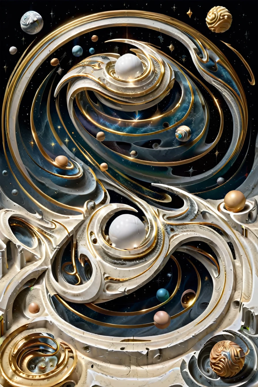 art by escher,Abstract painting,showing the concept of time in space,Einstein's theory of relativity,the singularity formed by black holes,wormholes,stardust,the embryonic form of the vast universe,a world where geometry occupies an absolute position,transparent crystals and refracted light disordered reflections,dark religious summoning arrays,3D,vector graphics,brilliant colors,(fractal art:1.3),