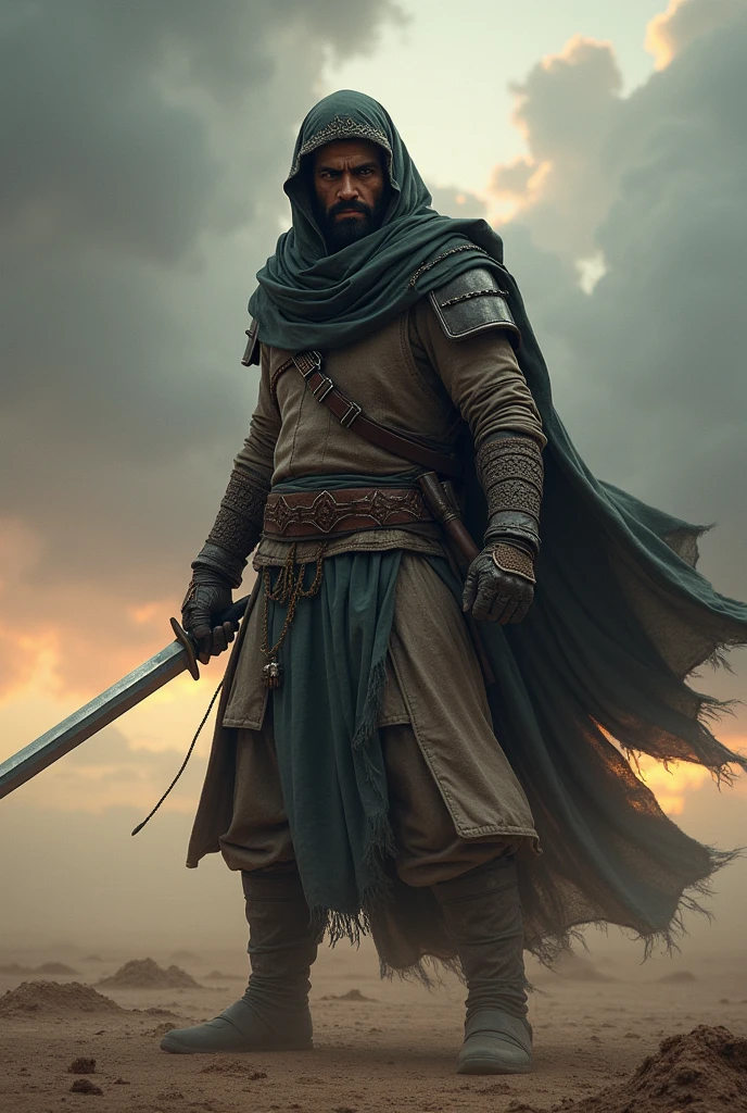 Muslim warrior angry mood with sward