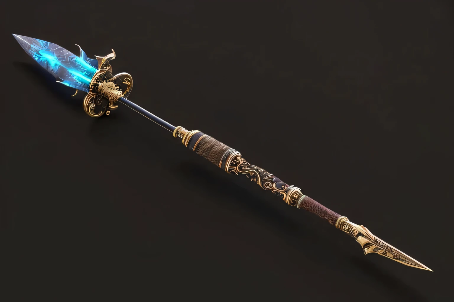 Weapon art: This fantasy weapon is a Masterpiece for any pirate, High Quality picture, Very high Detail, 4k, A sleek harpoon that can be thrown with incredible accuracy. It is made from a rare metal and has a magical core that allows it to return to the captain's hand after being thrown.