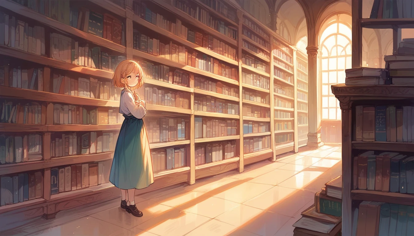 Standing in the library、 Highest quality