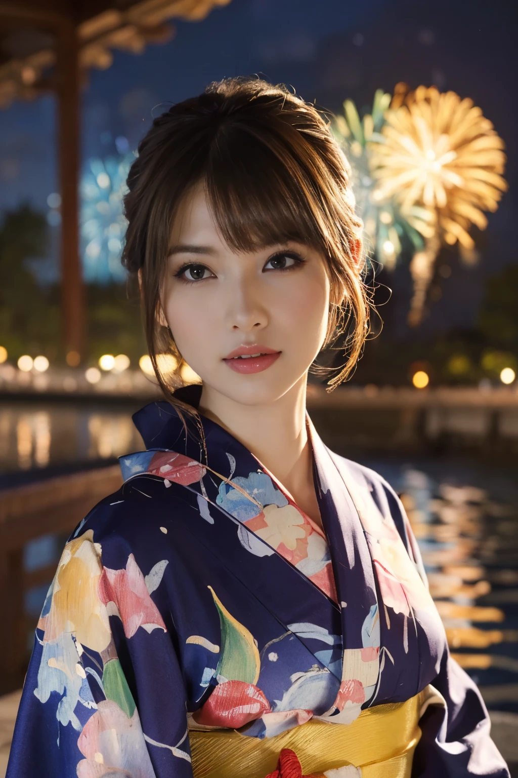 ((masterpiece:1.4, Highest quality)), (Realistic photos:1.4),
((1 person)), (Otherworldly beauty), (dream-like),
(超High resolution:1.2), Very delicate and beautiful, wonderful, Very detailed CG Unity 8k wall paper, Very detailed, High resolution,
Soft Light, Beautiful detailed, Very detailed eyes and face, Beautiful and detailed nose, Beautiful and detailed,
(French girl in yukata:1.3), (Outdoor), (Fireworks at night:1.3), (Old Japan Bridge),
Cinema Lighting, Perfect Anatomy, Slender body, (Dark blond hair), (Parted bangs),
(The world of impressionist painting:1.5), (Impressionist light and colour),
Cowboy Shot