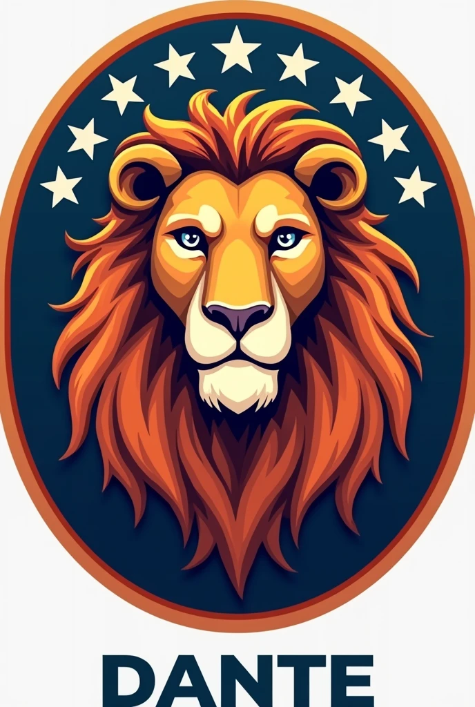 Make a presidential logo with a lion named Dante in a circular shape and make it a little friendly