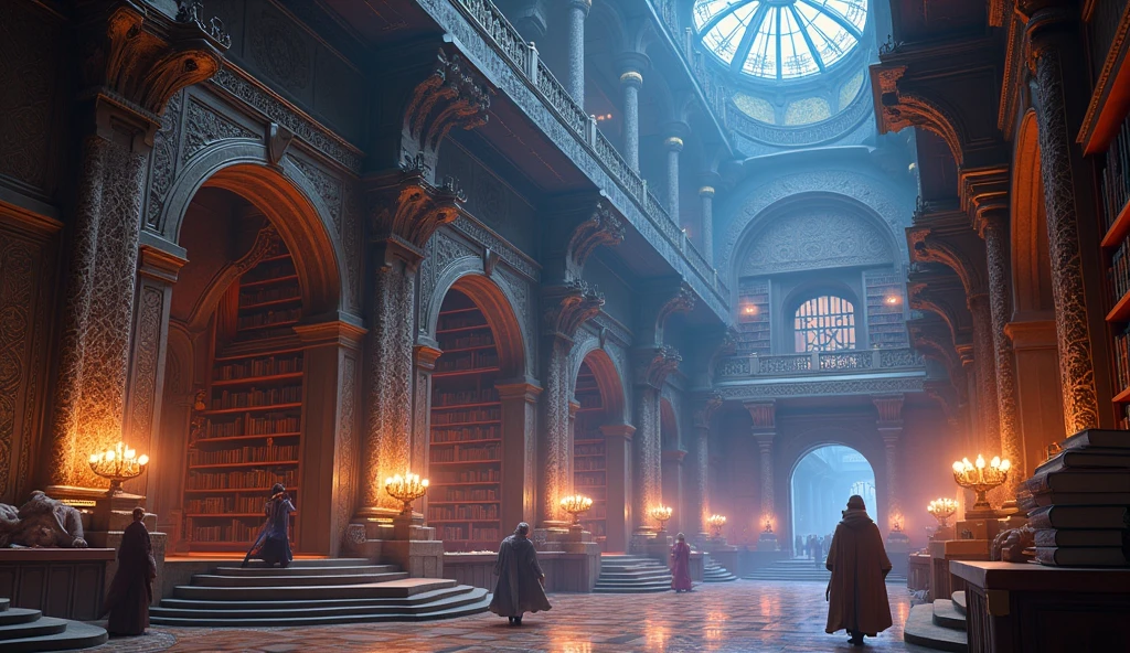 In 3d animation.Describe the magical library in Rani Pari's school.