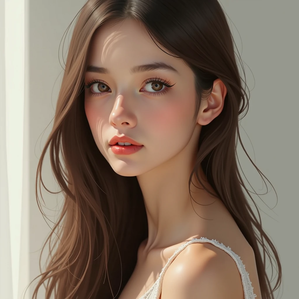 (Maximum quality), Height 1.69, long straight hair, light brown eyes, brackets, slender