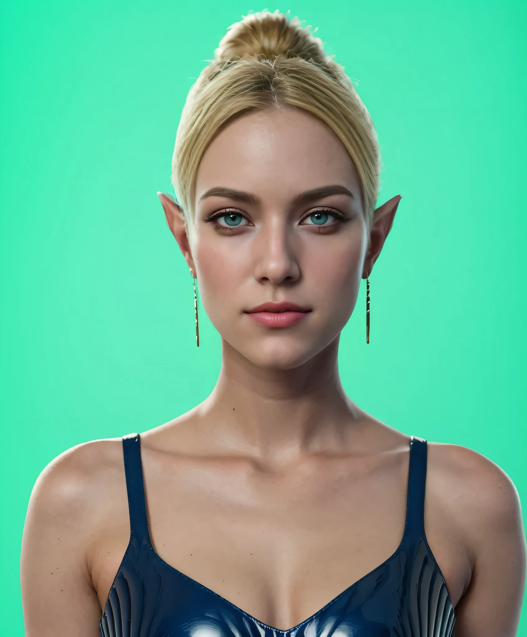 Mintara is a beautiful blonde, sexy glamorous elf girl, 20 years old, Mintara hairstyle, Mintara hair color, large expressive blue eyes, long black thick eyelashes, straight chiseled nose, full juicy lips, light perfect skin, Mintara beautiful aristocratic face, bright makeup, scarlet lipstick on the lips, beautiful shadows on the upper eyelid, Slender beautiful figure, beautiful breasts, thin waist, long slender perfect legs, high-heeled Mintara boots, high-heeled shoes, Mintara armor, large earrings, huge earrings, beautiful symmetrical toes, Red manicure, Looking at the viewer, Full-length photo, Realism, UHD, retina, masterpiece, accurate, anatomically correct, textured skin, super detail, high details, high quality, award winning, best quality, highres, 1080P
