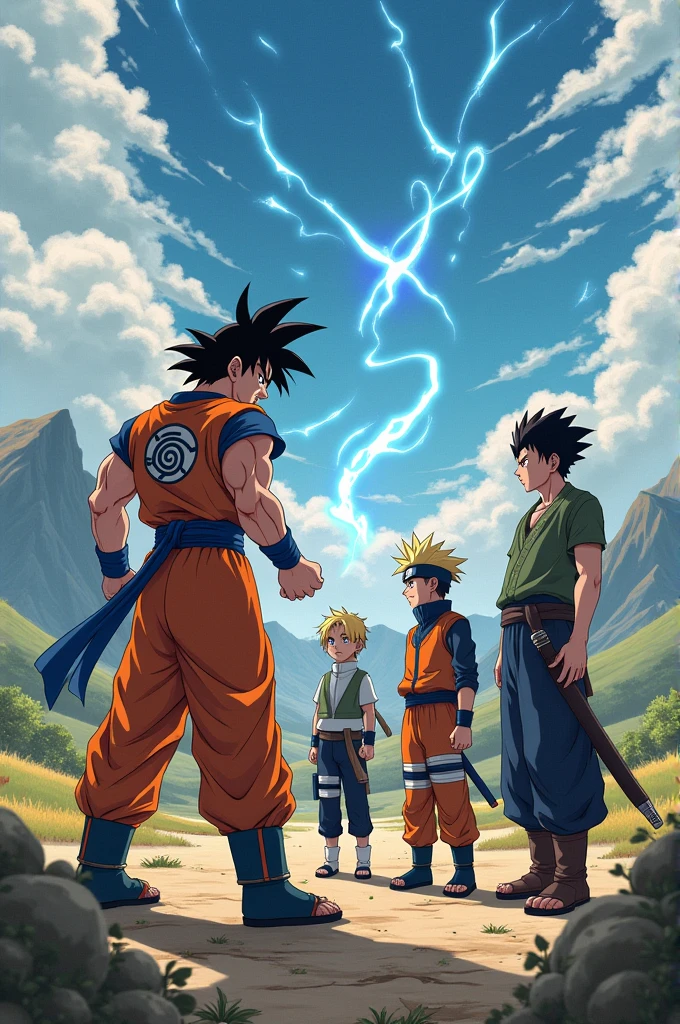 Goku meeting Naruto and Sasuke