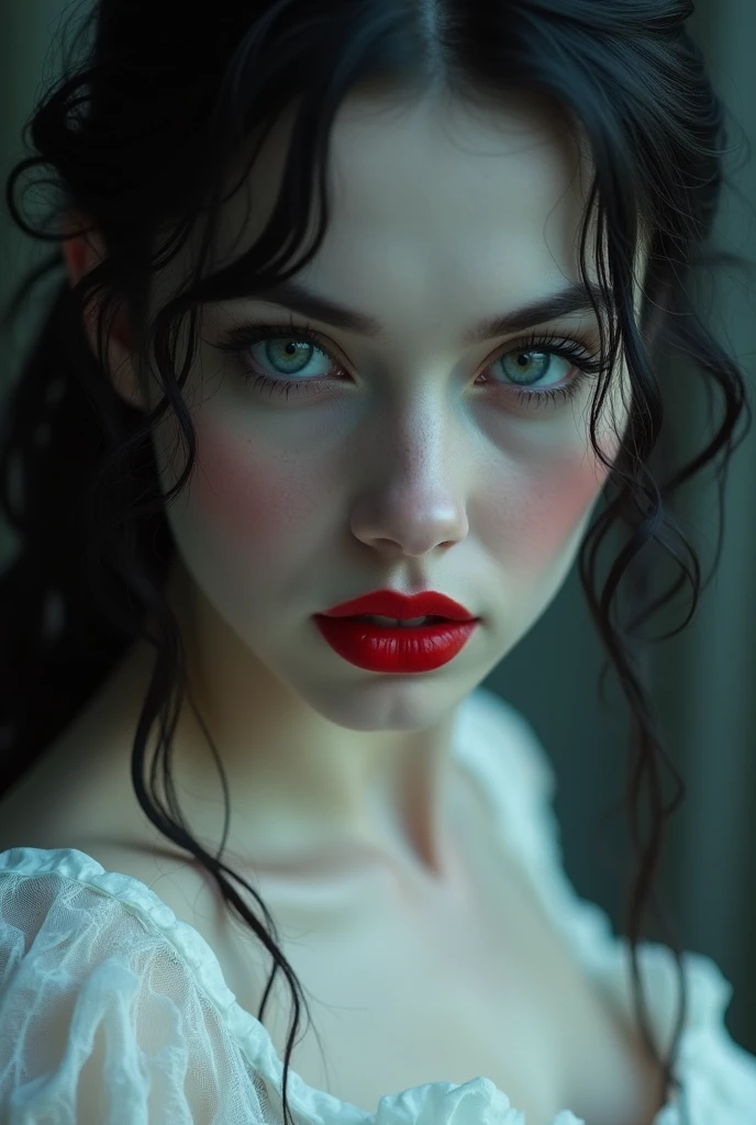 a sexual Snow White, Full body, sensual, hyper realisti, 1 girl, Lovely, detailled eyes, beautiful detailed red lips like blood, Her skin is white as snow, Extremely detailed face and body, longeyelashes, cinematic lighting, photorealisti, 8k,naked, full body (best quality, 4K, 8k, highres, ​masterpiece:1.2), Ultra-detail, (realisti, photorealisti, photo-realisti:1.37), keen focus, 基于物理的渲染, Specialist
