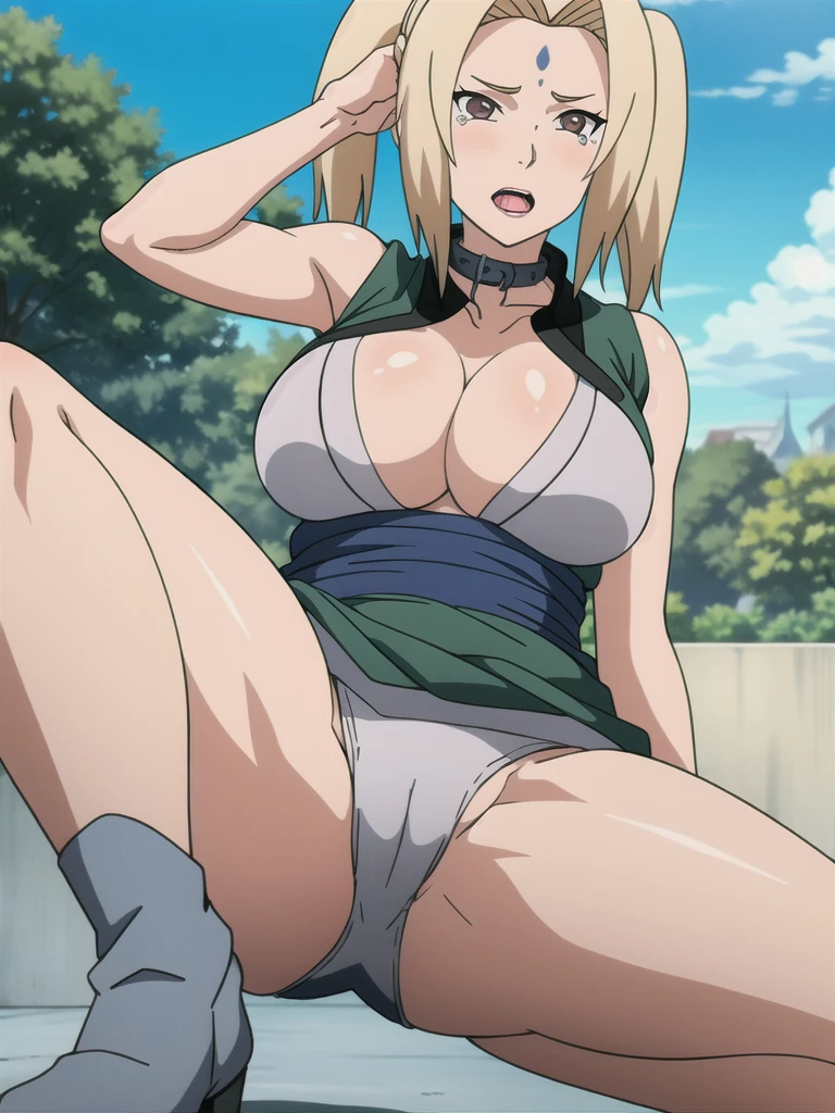 open your mouth wide,View your viewers,((shiny pink lingerie, satin fabric)),long knee high boots,((tsunade)), ((tsunade milf physique)),(Forehead mark ), ((high twintails)),blondes, eye, smile, from the front,Huge breasts,Thick thighs,((Sharp details High resolution body parts Perfect body parts )),Blushing,(Sad expression),(In underwear), ((Front view)),((shaped legs))Beautiful white skin with a pinkish tint,4K,8k,16K, Look at this,Textured skin, camel toe,Embarrassed face,, areola,be defeated,Subjective,Take off your clothes, My body is all wet,Nipples,Collar: pubic hair,open your mouth wide, too small underwear, lift the chest, My crotch is soaked,tears, My crotch is wet, Pussy hair is wavy, Crying,Chest is drenched and wet,Sobbing, It's hitting the crotch, A stick is hitting my crotch,Crying loudly, The collar is connected with a chain, put your hand on your crotch, sweaty,I can stare at my crotch,Show your tongue, female,My crotch is wet,Crotch hair,rabbit ear,long tongue, drool,Drooling, drip water from the mouth, give a lot of tongue,Pussy, press your chest together, Look up and open your mouth wide,Lick, ruffle underwear,saliva, large amount of saliva, Covered with saliva, beef curtains, A lot of saliva is dripping, heavy breathing, protruding pubic hair, string pulling, lick the stick, heavy breathing, Water gushes out of the pussy, My body is shiny,areola, stick in front of crotch, The inside of my mouth is soaked with saliva, put your back on the floor, lie down in bed, fall back onto the bed,Half Eye（Filmography）, micro pants, There's a lot of juice in my crotch, stick out one's tongue, My crotch is soggy, too big boobs, Water comes out from the crotch