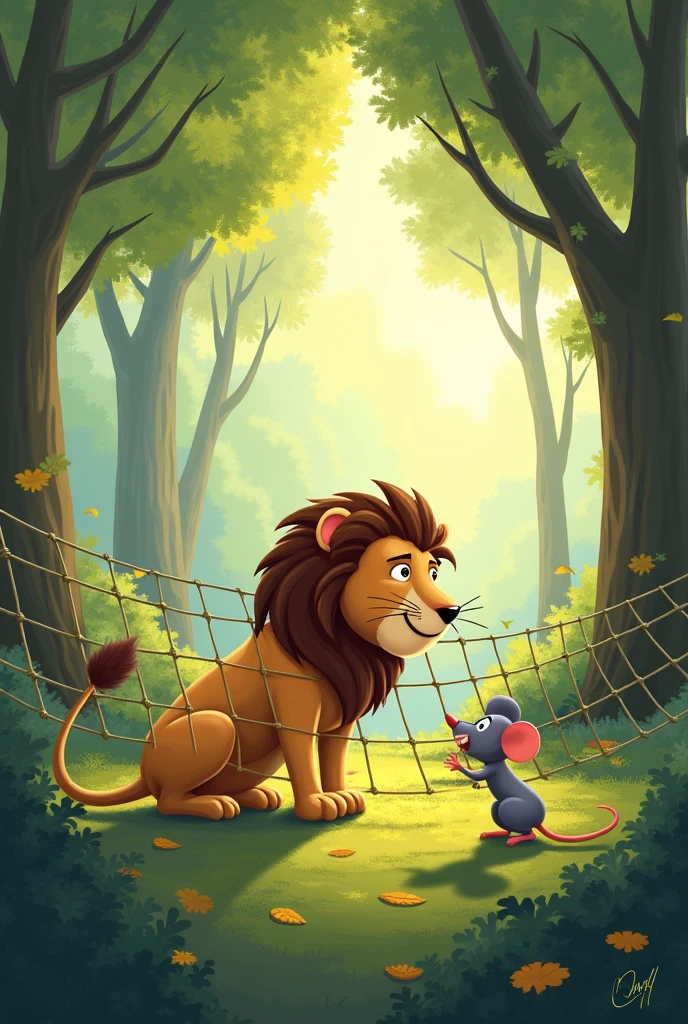 Kids poem the  mouse heard him. The mouse quickly gnawed through the ropes of the net, setting the lion free.