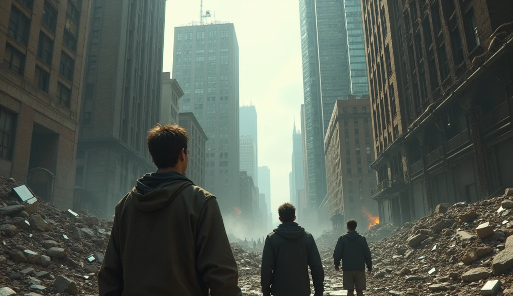 2024; (masterpiece, best quality) destroyed city (new York)People looking up.