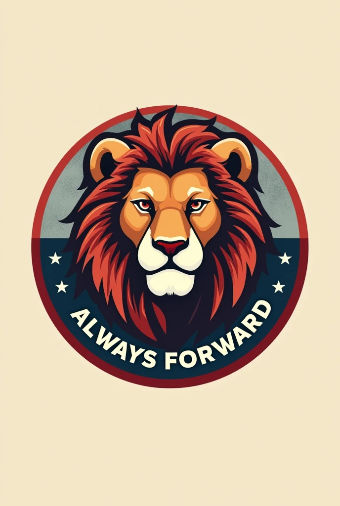 Make a presidential logo with a lion named Dante in a circular shape and make it a little friendly and as a slogan below put always forward