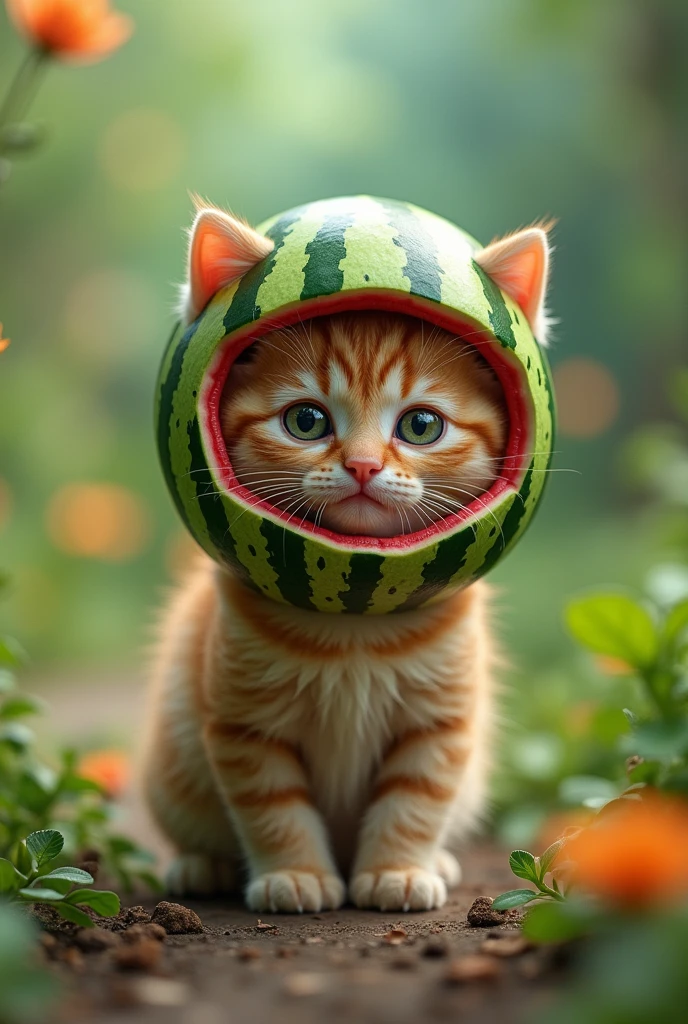 Watermelon Helmet kitten whole body
