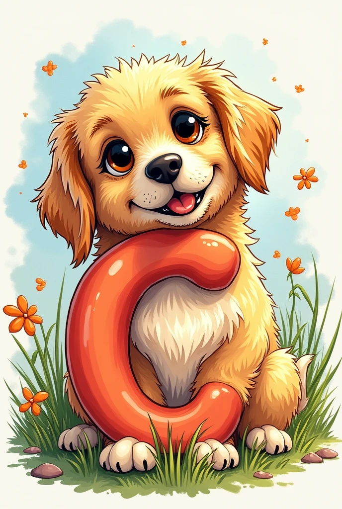 Create a dog drawing with the letter C very large