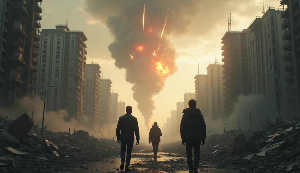 2024; (masterpiece, best quality) destroyed city (Bogotá)People looking up(bombs falling from the sky).