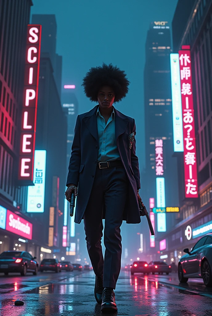 detective cyborg noir , "scify noir" like movie poster --auto afro classic emperor