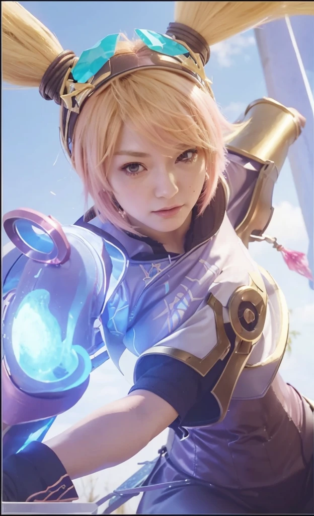 there is a woman with pink hair holding a sword in a field, hints of yayoi kasuma, yayoi kasuma, ayaka game genshin impact, from kingdom hearts, keqing from genshin impact, main character, zhongli from genshin impact, ayaka genshin impact, carrying a magical staff, rin, official character art